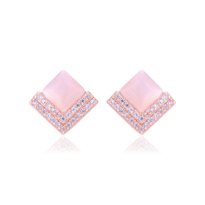 925 Sterling Silver Diamond Shaped V Layer Stoned Earrings For Women