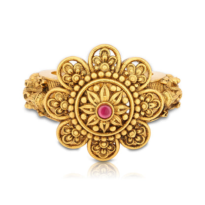 925 Sterling Silver Distinctive Golden Corolla Ruby Centre Ring For Women