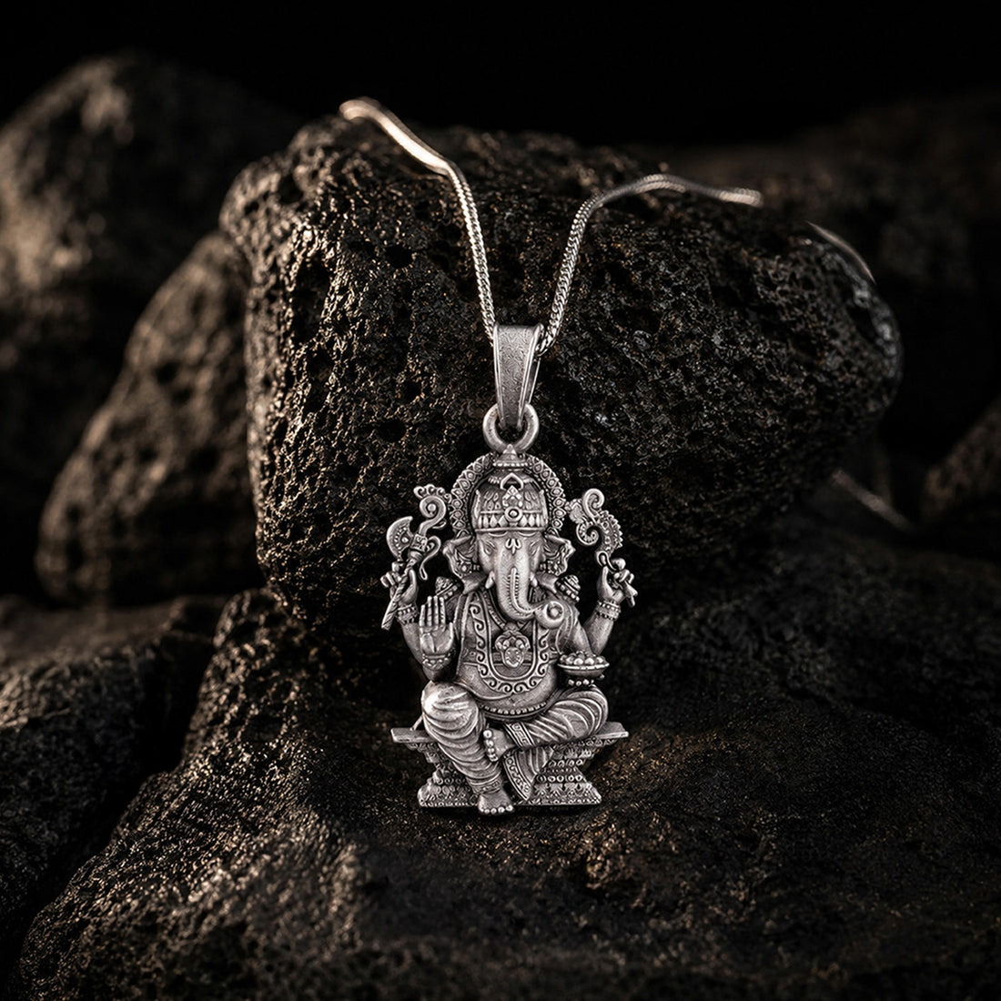 925 Sterling Silver Divine Ganapati Oxidised Pendants for Men &amp; Women