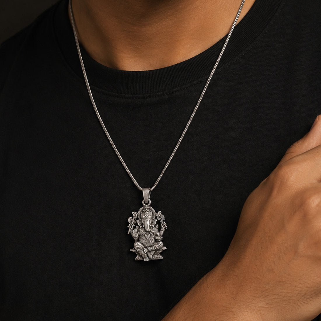 925 Sterling Silver Divine Ganapati Oxidised Pendants for Men &amp; Women