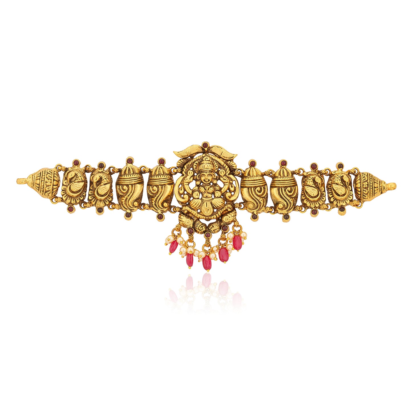 925 Sterling Silver Divine Lakshmi Conch Red Bead Drop Vanki For Women