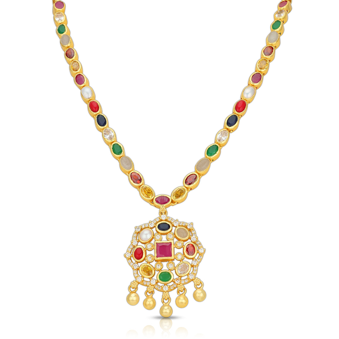 925 Sterling Silver Divine Navaratna Temple Necklace for Women