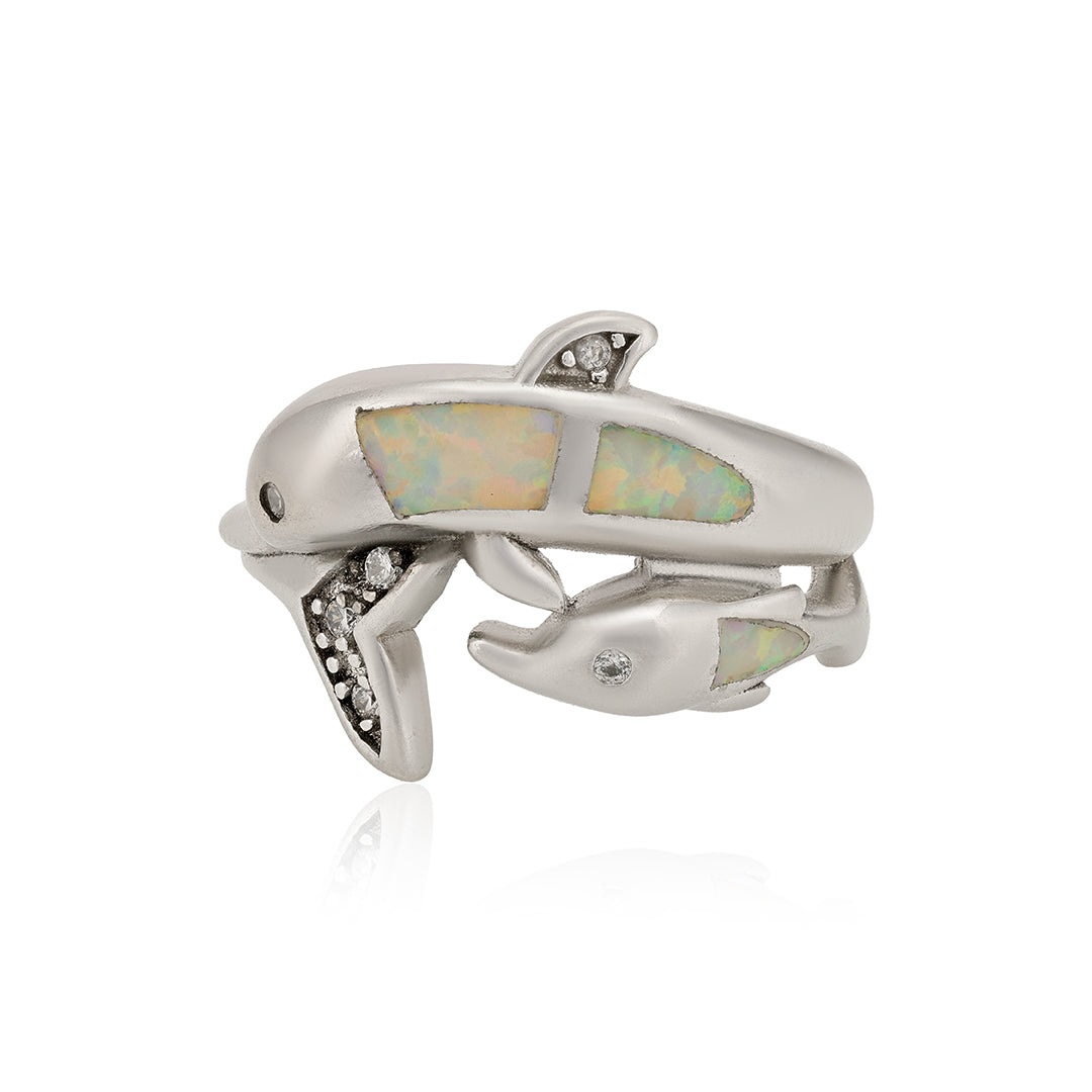 925 Sterling Silver Dolphin Twin Ring