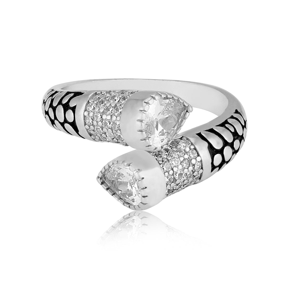 925 Sterling Silver Dotted Black Enamel Pear-Cut Stone Ring for Men
