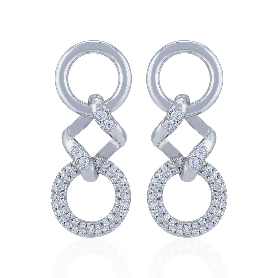 925 Sterling Silver Double Circle Crystal Drop Earring for Women