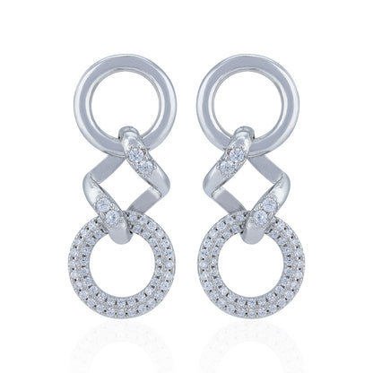 925 Sterling Silver Double Circle Crystal Drop Earring for Women