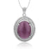 925 Sterling Silver Double Halo Pink Onyx  Eye Oval Stone Pendant for Women