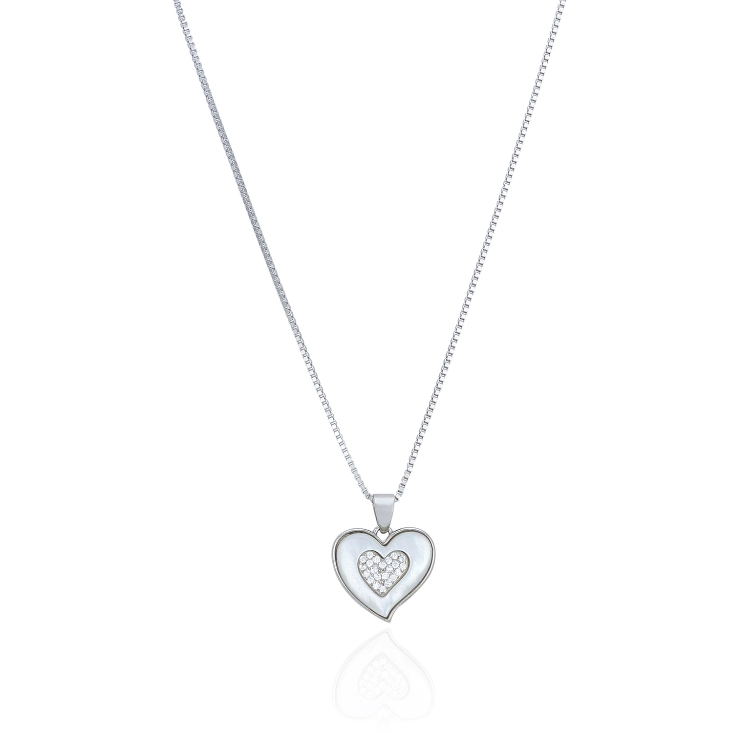 925 Sterling Silver Double Heart Crystal Center Pendant for Women