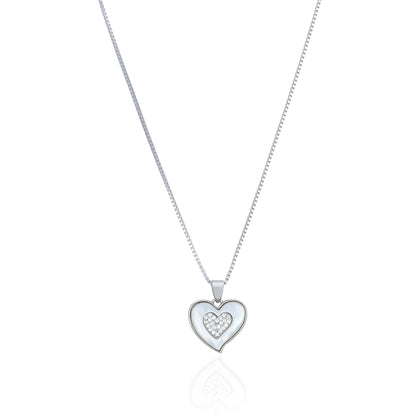 925 Sterling Silver Double Heart Crystal Center Pendant for Women