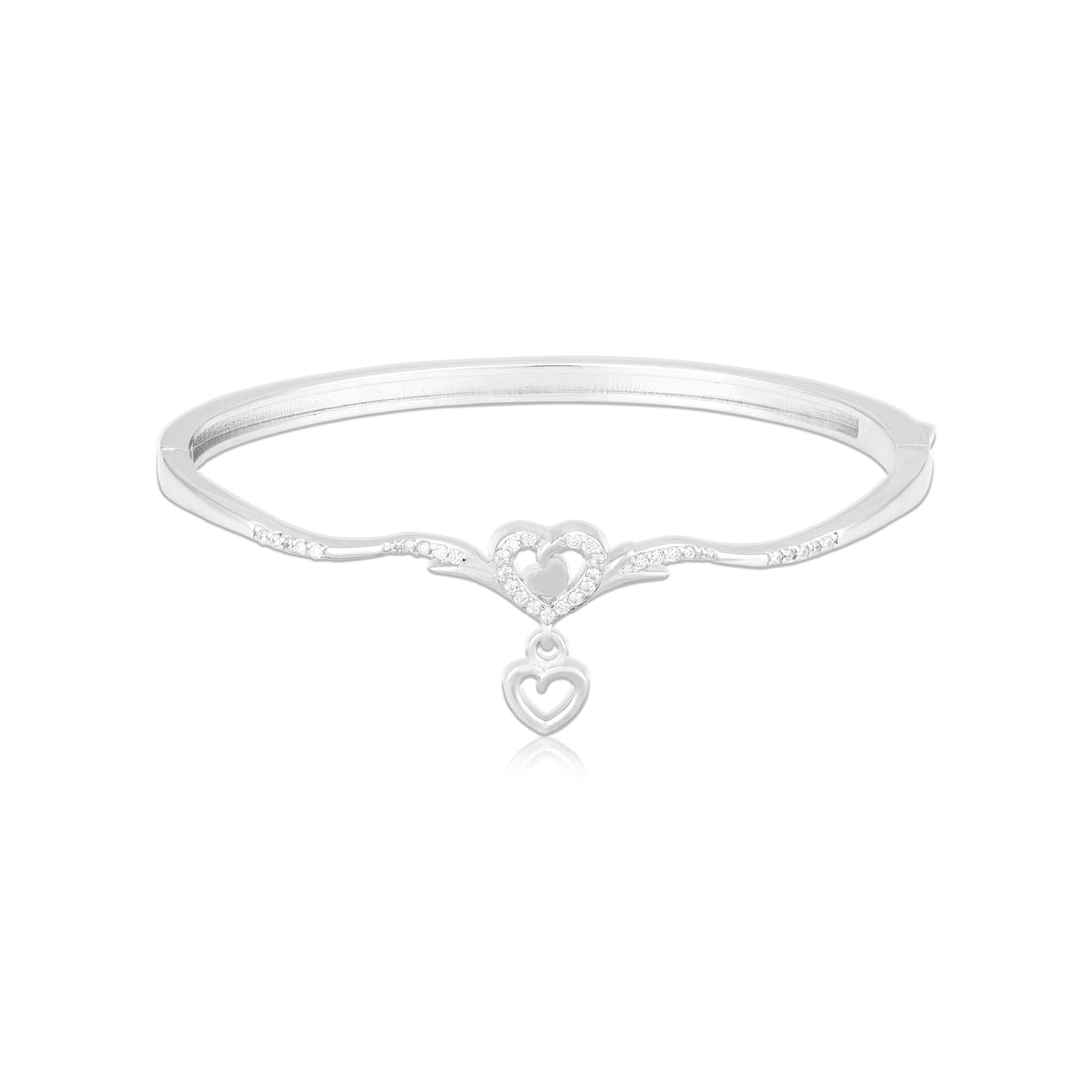 925 Sterling Silver Double Heart Flutter Rhodium Plated Bracelet for Women