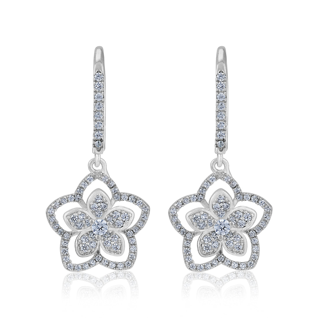925 Sterling Silver Double Layered Floral Halo Petal Drop Earring for Women