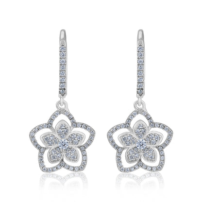 925 Sterling Silver Double Layered Floral Halo Petal Drop Earring for Women