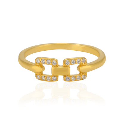 925 Sterling Silver Double Square Gold Plated Cocktail Ring for Women
