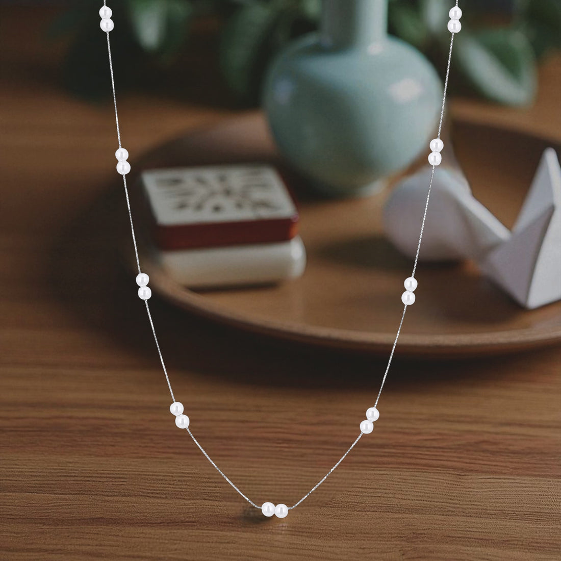 925 Sterling Silver Dual Elegance Alba Pearl Chain For Women