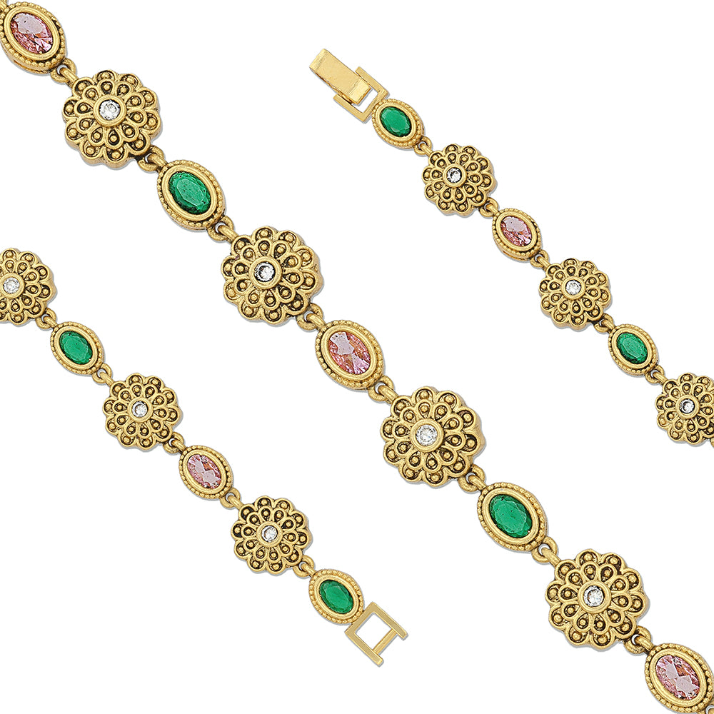 925 Sterling Silver Dual Harmony Floral Bracelet for Women