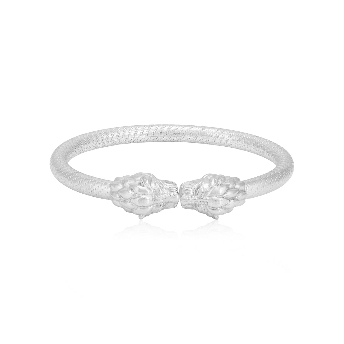 925 Sterling Silver Dual Lion Face Rhodium Plated Kada for Men