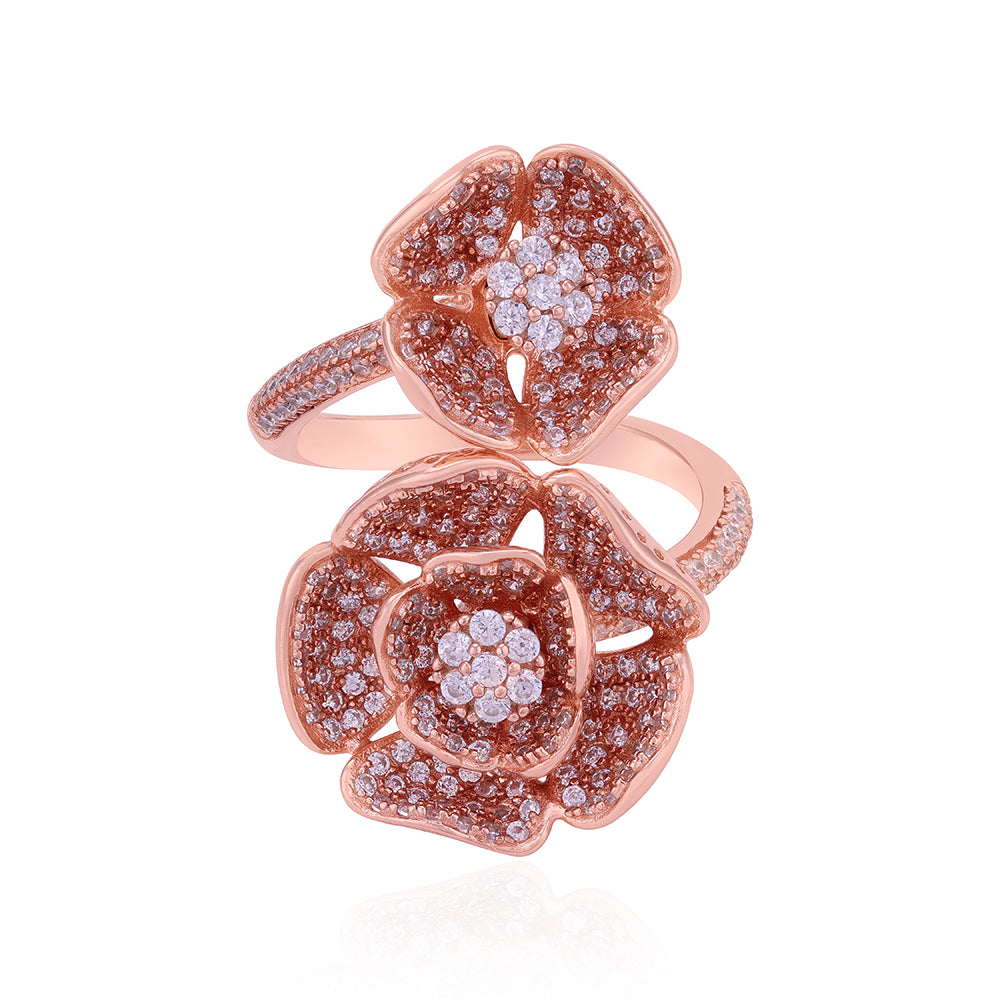 925 Sterling Silver Dual Rose Glittering Grace Ring For Women