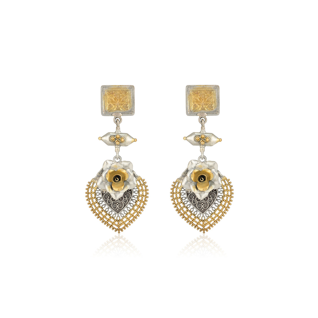 925 Sterling Silver Dual Tone Chic Rose Danglers Earrings for Women