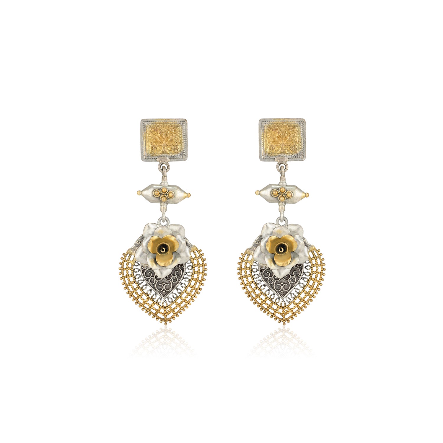 925 Sterling Silver Dual Tone Chic Rose Danglers Earrings for Women
