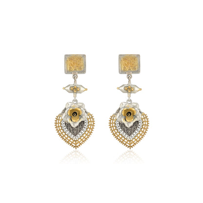 925 Sterling Silver Dual Tone Chic Rose Danglers Earrings for Women