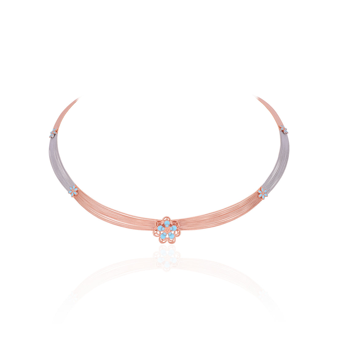 925 Sterling Silver Dual Tone Floral Mist Elegance Necklace For Women