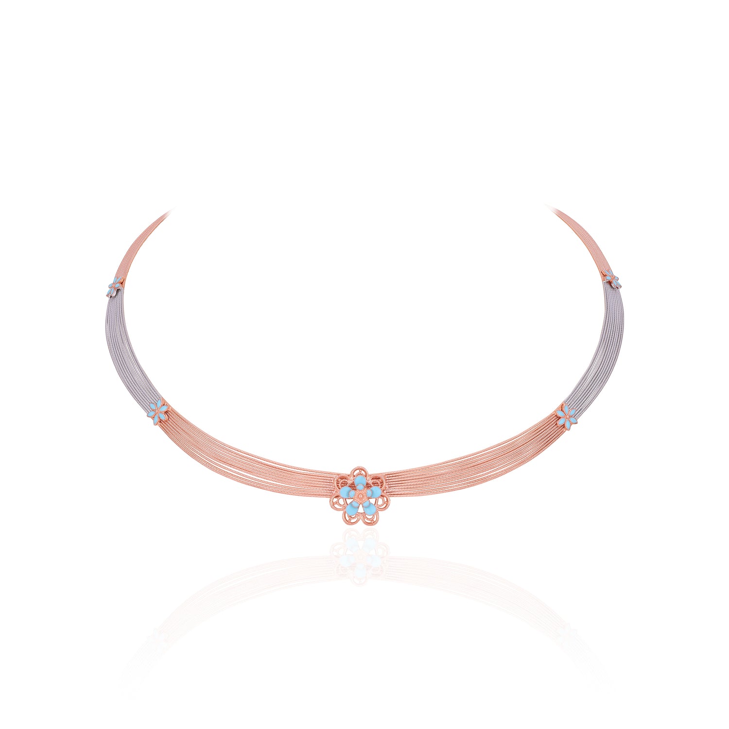 925 Sterling Silver Dual Tone Floral Mist Elegance Necklace For Women