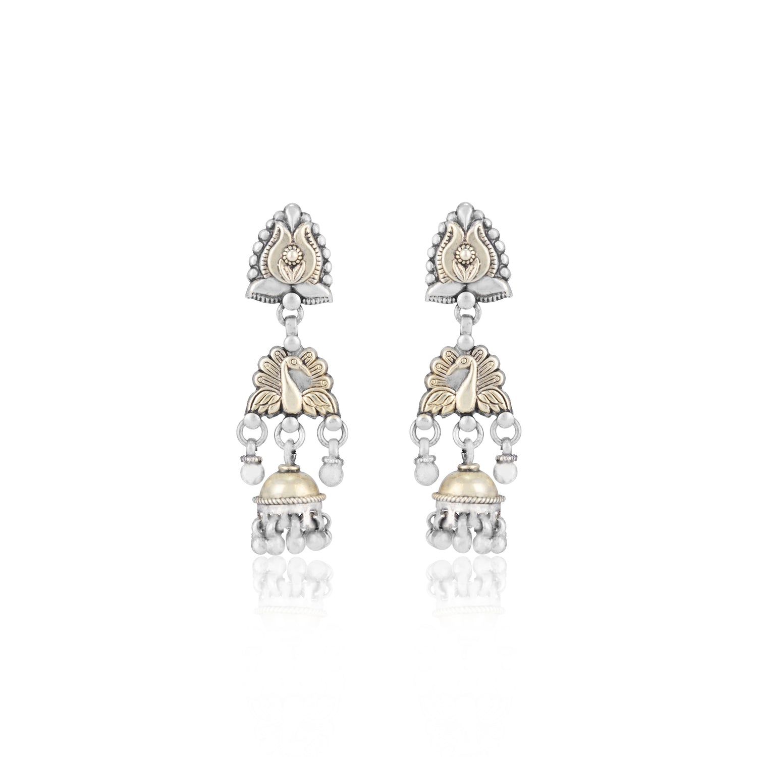 925 Sterling Silver Dual Tone Lotus Peacock Jhumki Drop for Women