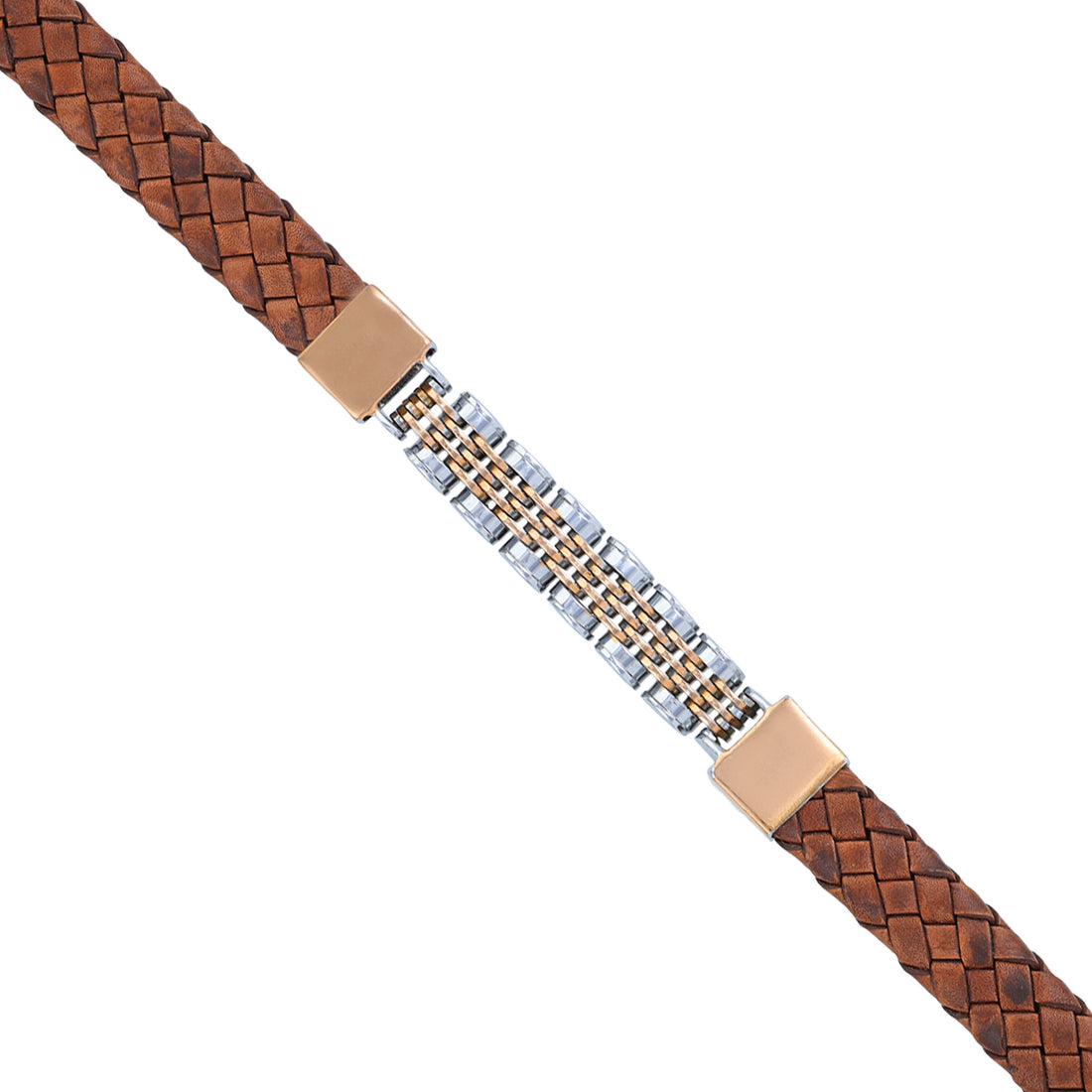 925 Sterling Silver Dual Tone Mesh Link Textured Brown Strap Bracelet for Men