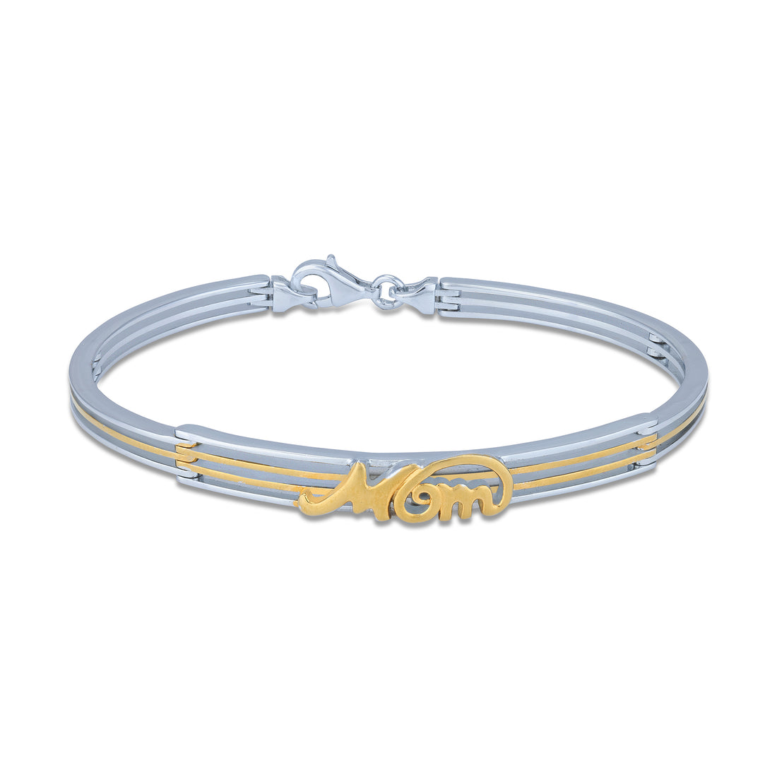 925 Sterling Silver Dual Tone ˜Mom Script Bangle for Women