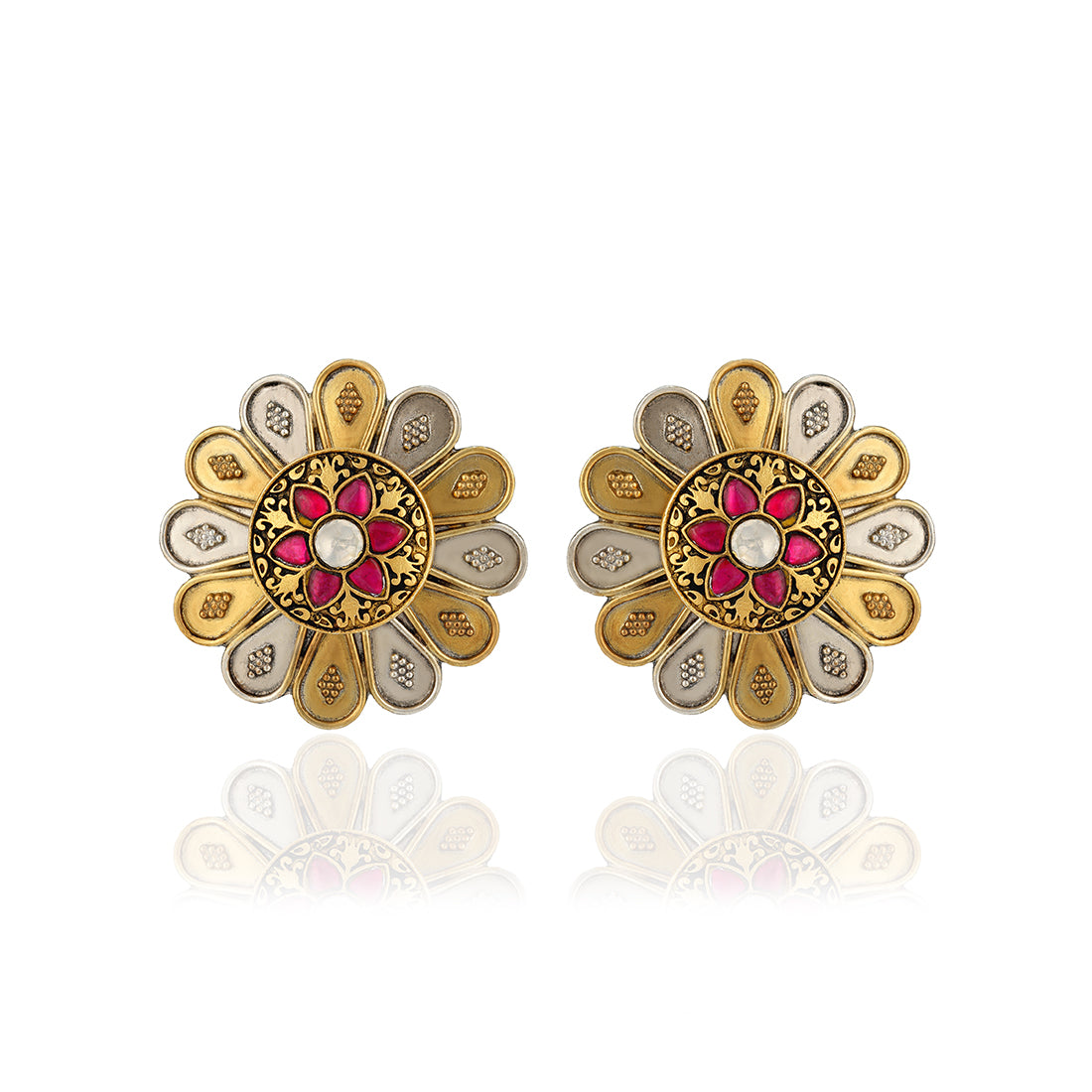 925 Sterling Silver Dual Tone Petalflare Chic Bloom Earrings for Women
