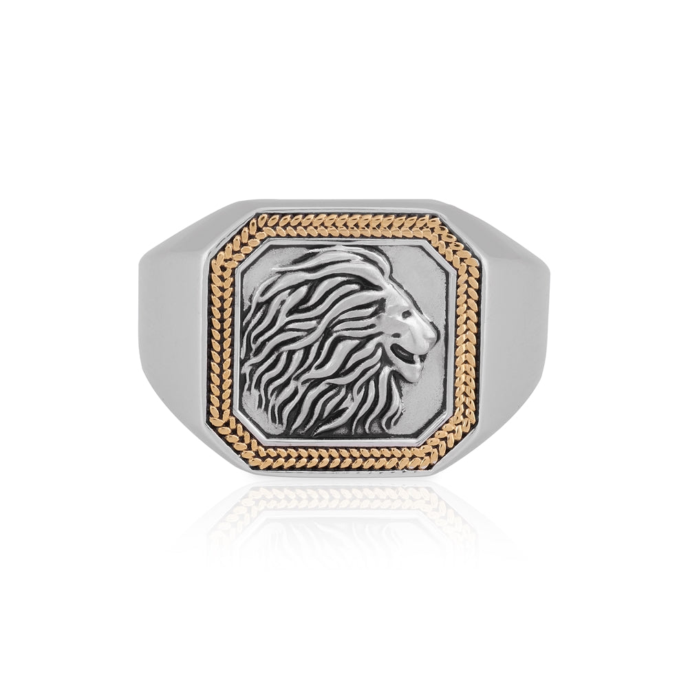 925 Sterling Silver Dualtone Ferocious Regal Ring