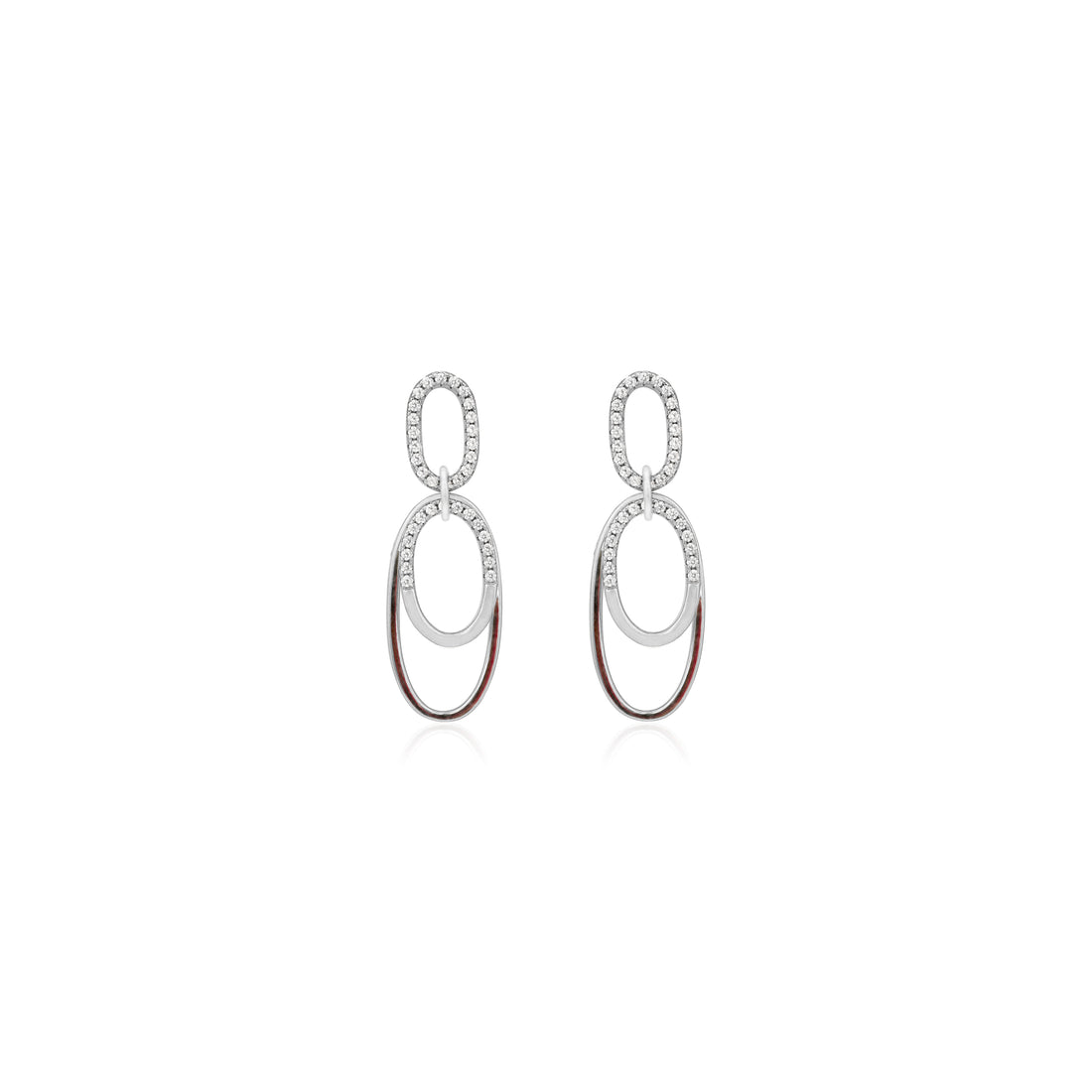925 Sterling Silver Duo Oval Rhodium  Plated Earring For Women