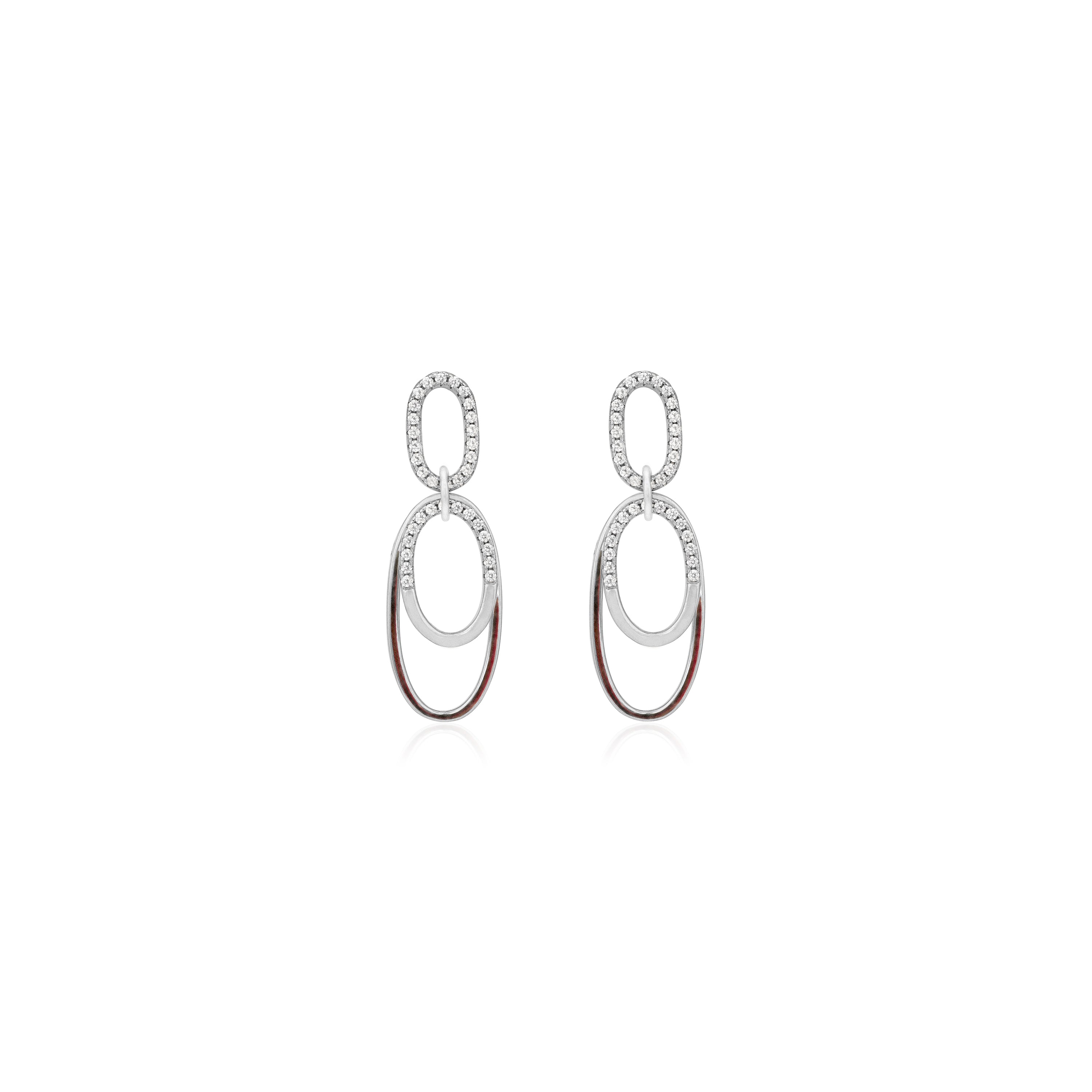 925 Sterling Silver Duo Oval Rhodium  Plated Earring For Women