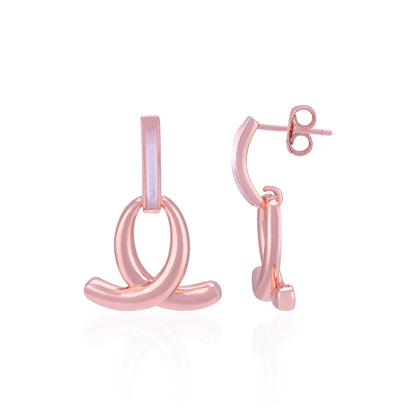 Rose gold hoop earrings on a white background