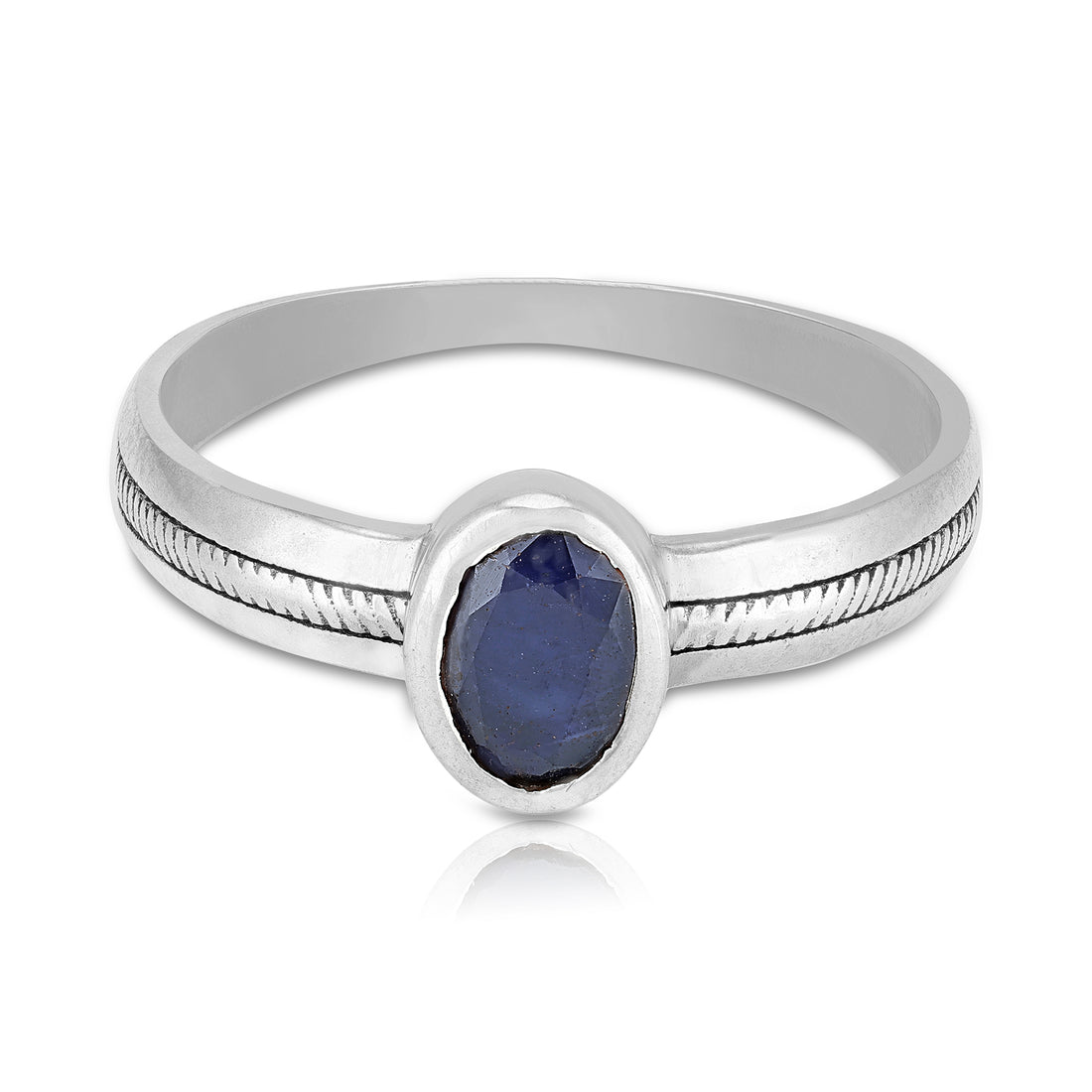 925 Sterling Silver Elegant Blue Sapphire Gemstone Subtle Rope-Inspired Band Design Ring for Men