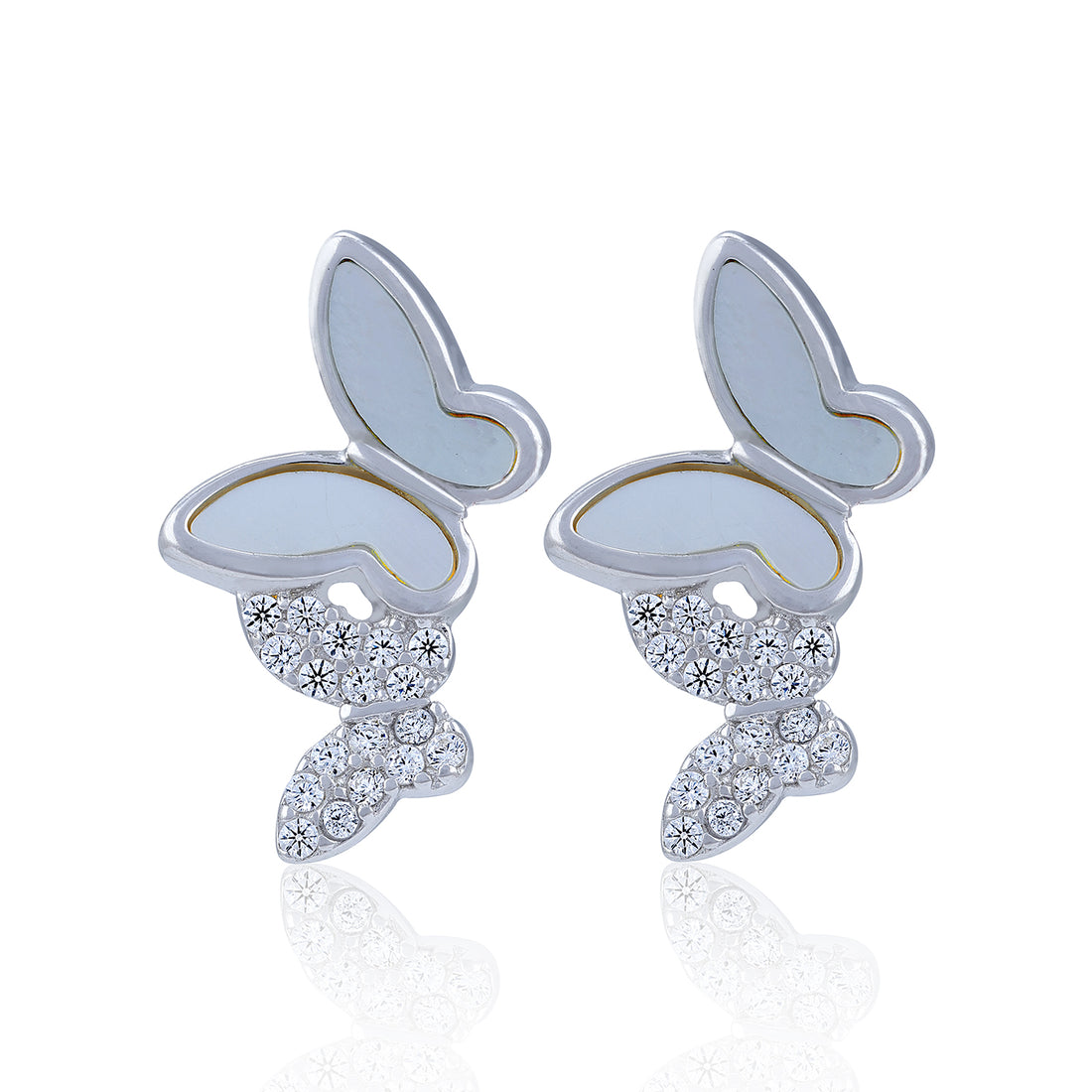 925 Sterling Silver Elegant Butterfly Stud with Crystal Accents Earring for Women