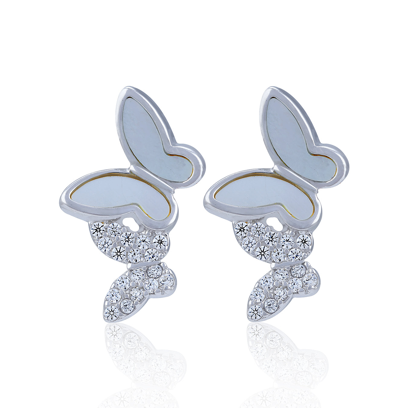 925 Sterling Silver Elegant Butterfly Stud with Crystal Accents Earring for Women