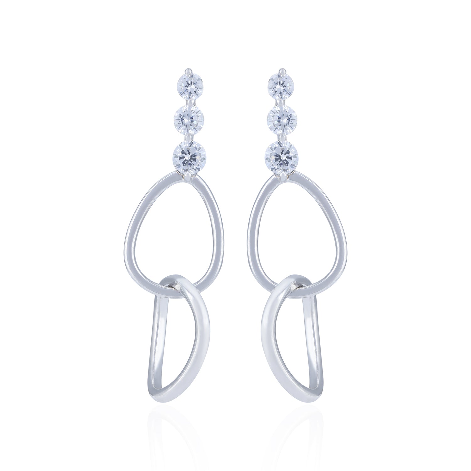 925 Sterling Silver Elegant Crystal Stud Interlinked Hoop Earring for Women