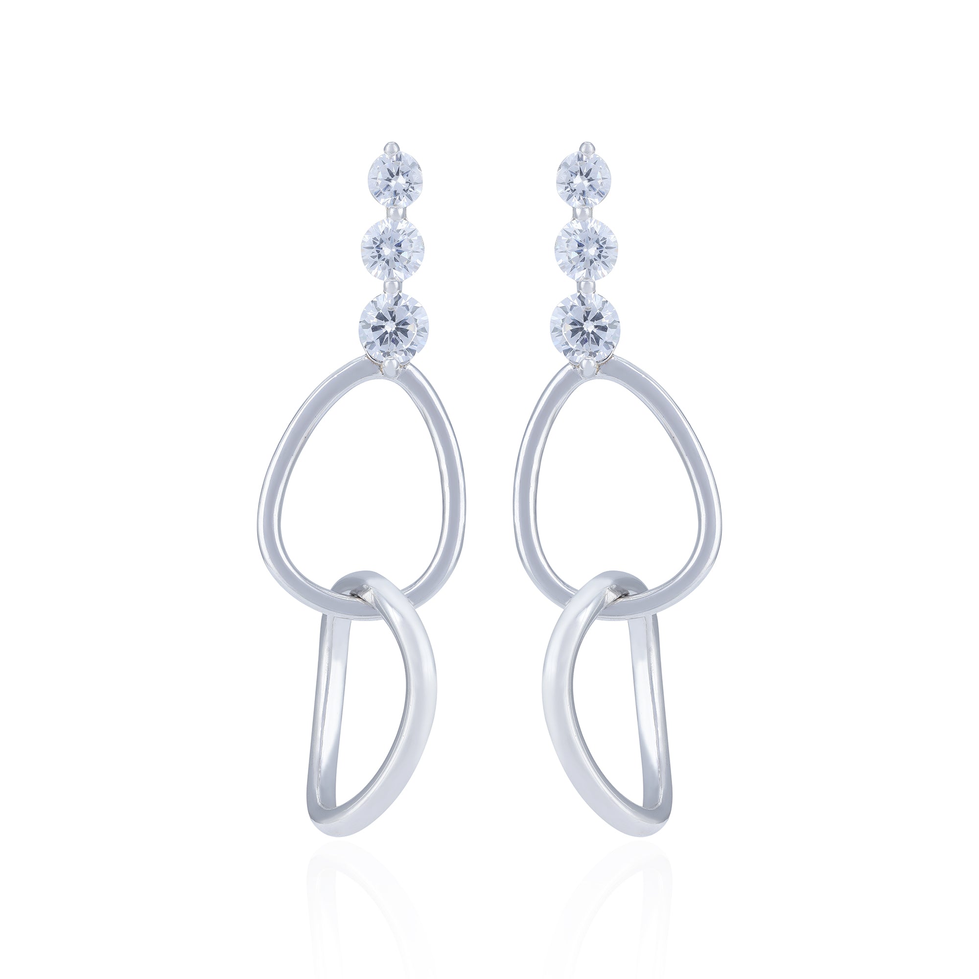 925 Sterling Silver Elegant Crystal Stud Interlinked Hoop Earring for Women