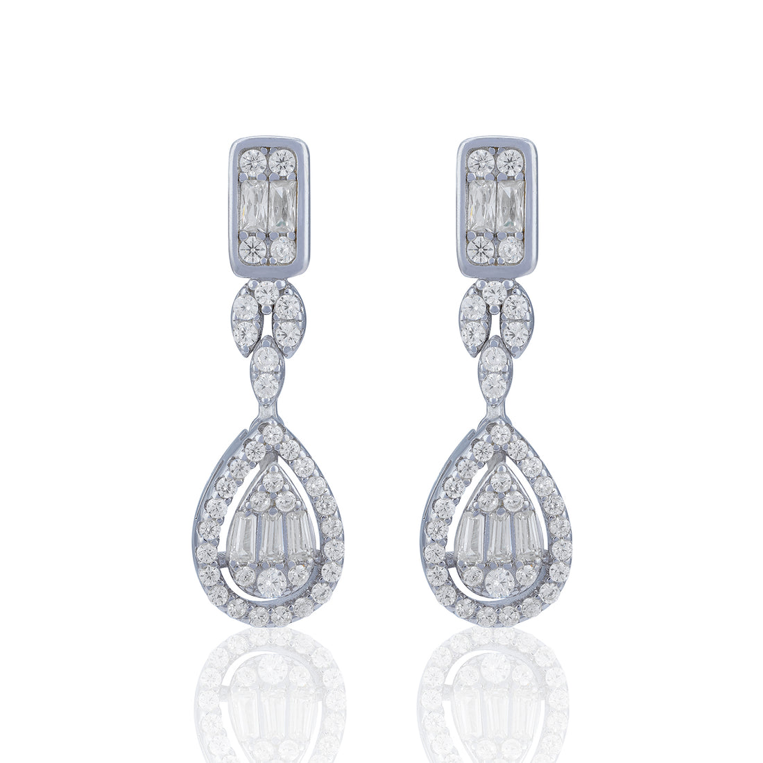 925 Sterling Silver Elegant Dual-Cut Crystal Teardrop Hanging Earring for Women