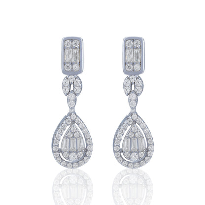 925 Sterling Silver Elegant Dual-Cut Crystal Teardrop Hanging Earring for Women