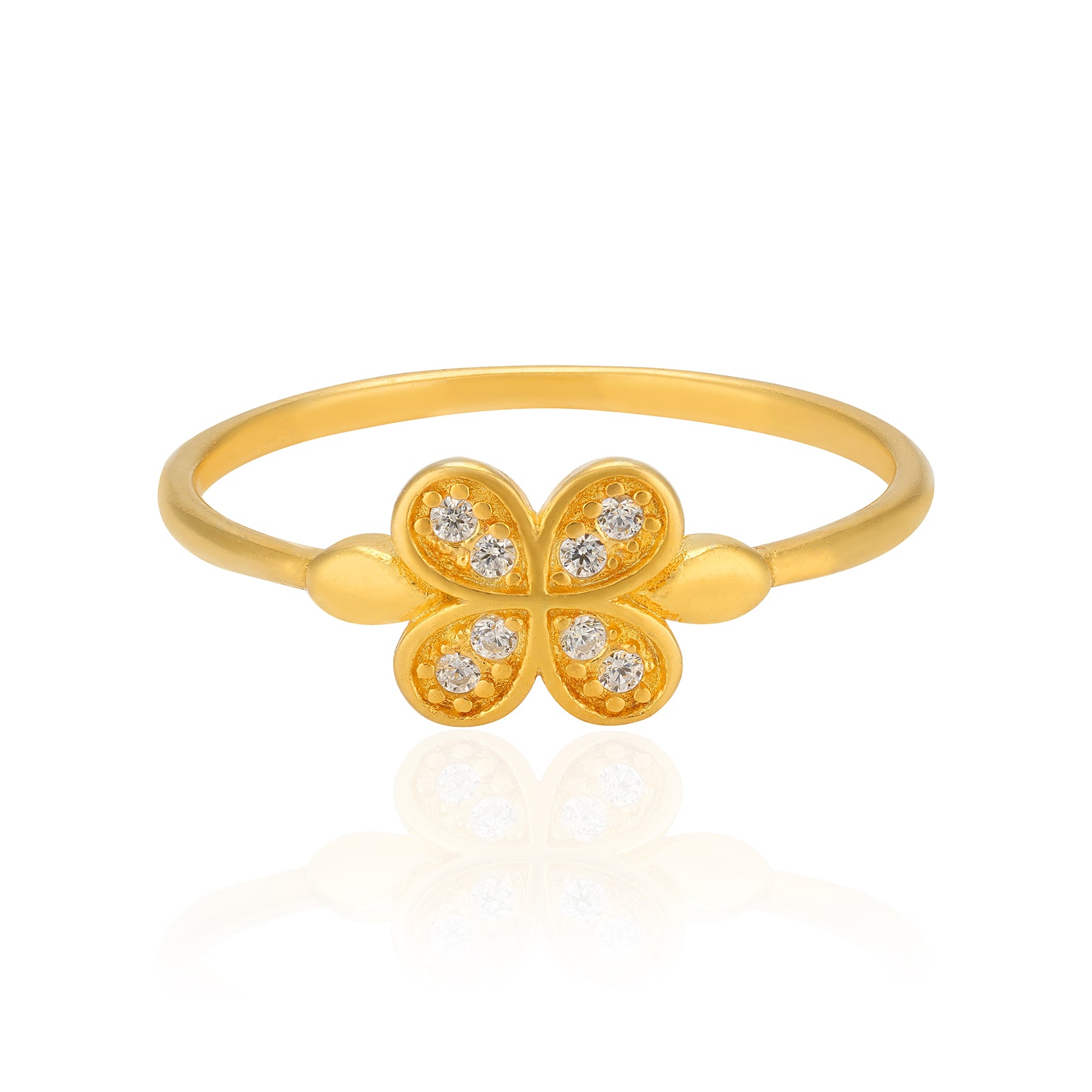 925 Sterling Silver Elegant Enleaf Gold Plated Ring for Women