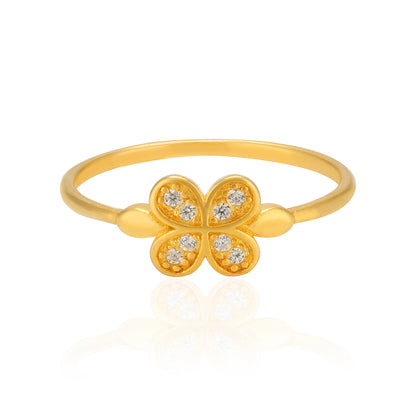 925 Sterling Silver Elegant Enleaf Gold Plated Ring for Women
