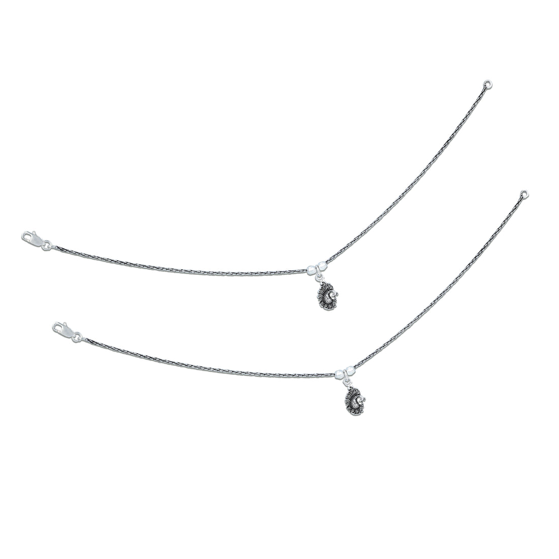 925 Sterling Silver Elegant Paisley Charm Antique Finish Anklet for Women