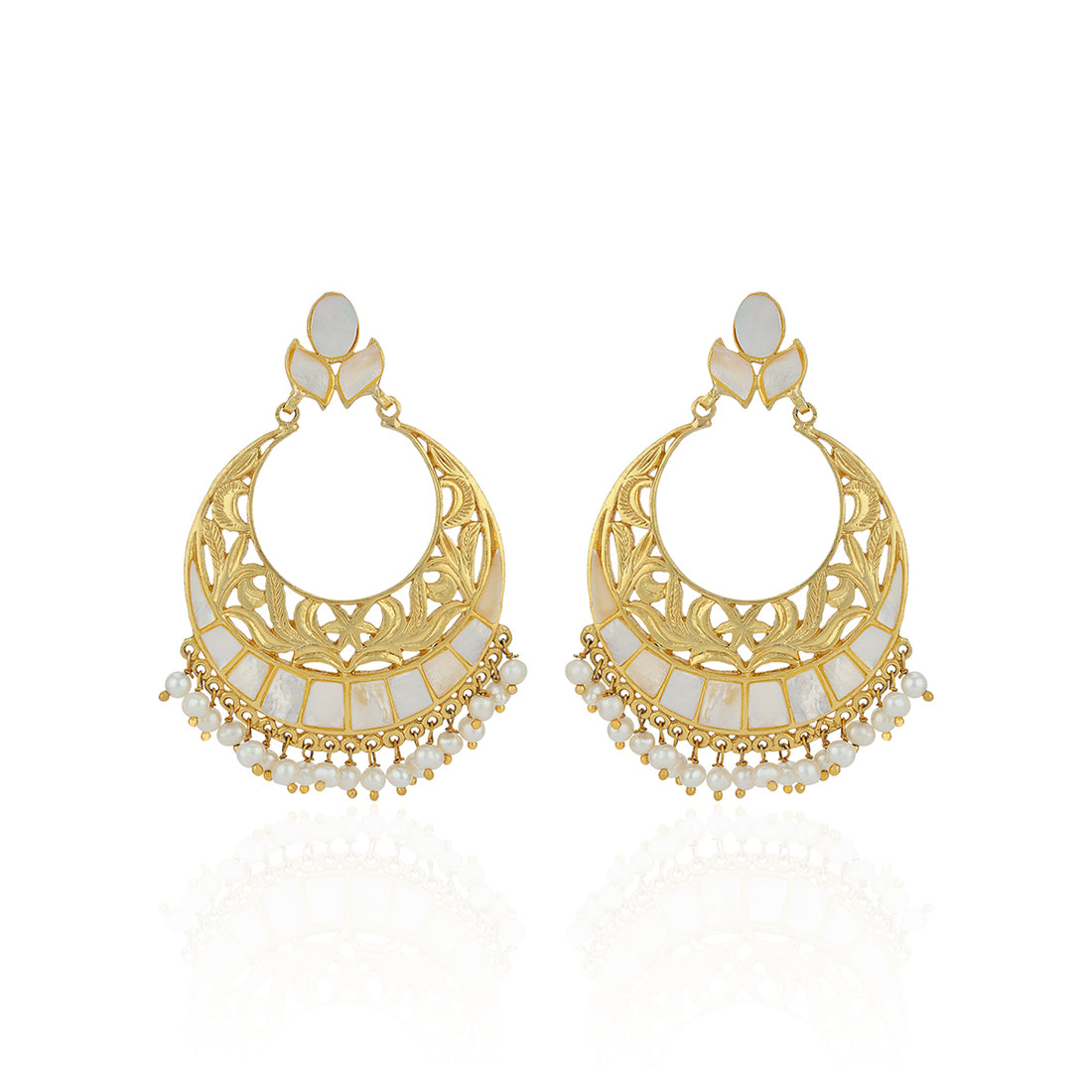 925 Sterling Silver Elegant White Pearl Chandbali Earrings for Women