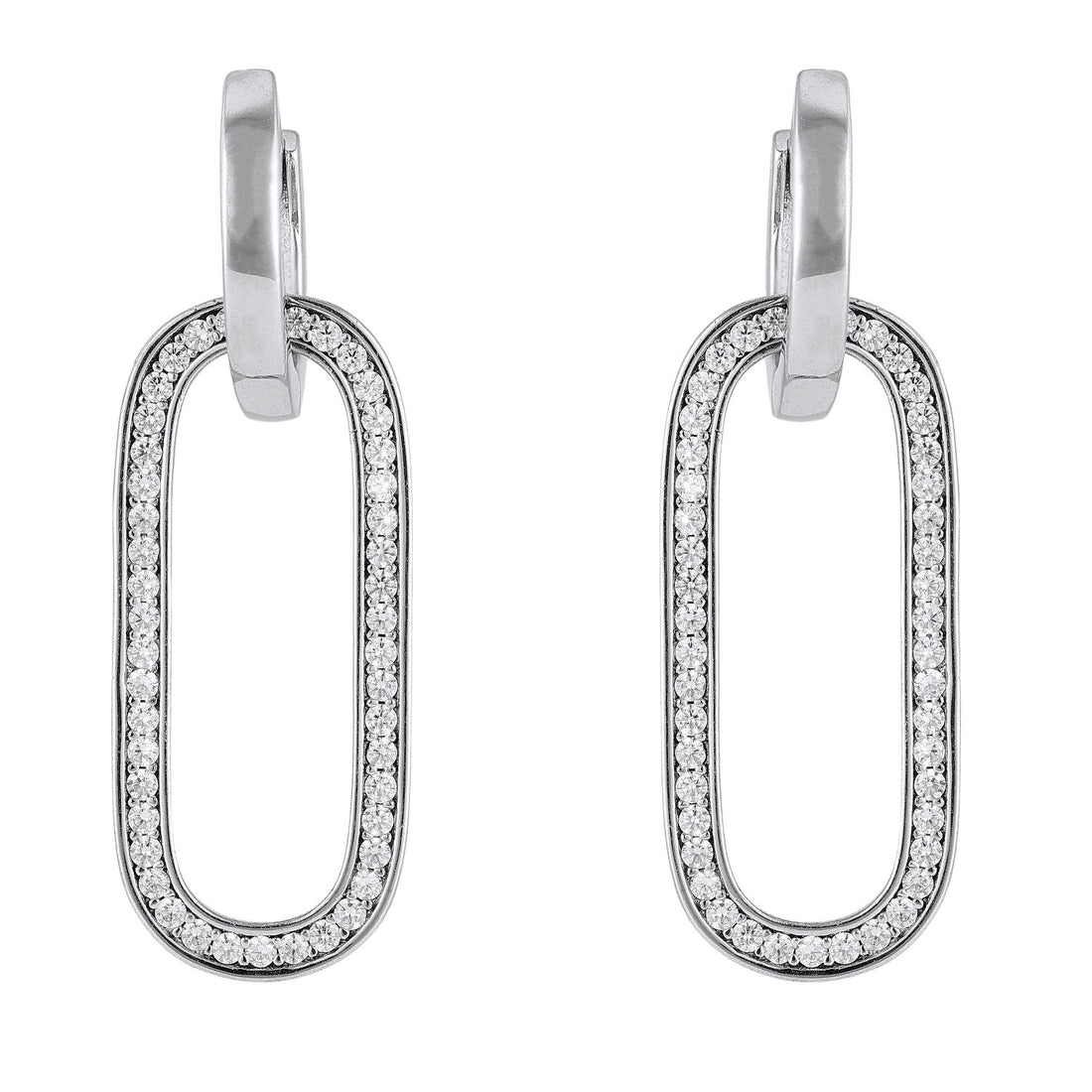925 Sterling Silver Elongated Geometric Link Pendant Accented Earrings for Women