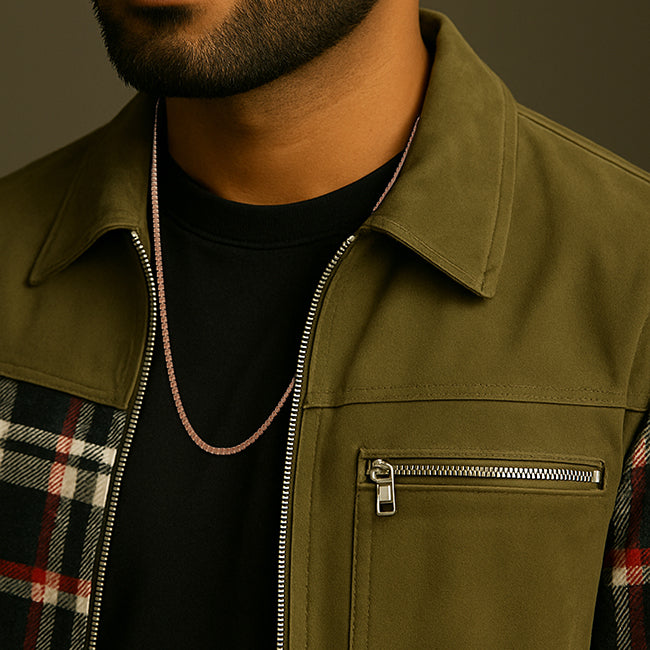 925 Sterling Silver Ember Box Gridlock Rose Gold Plated Chain for Men