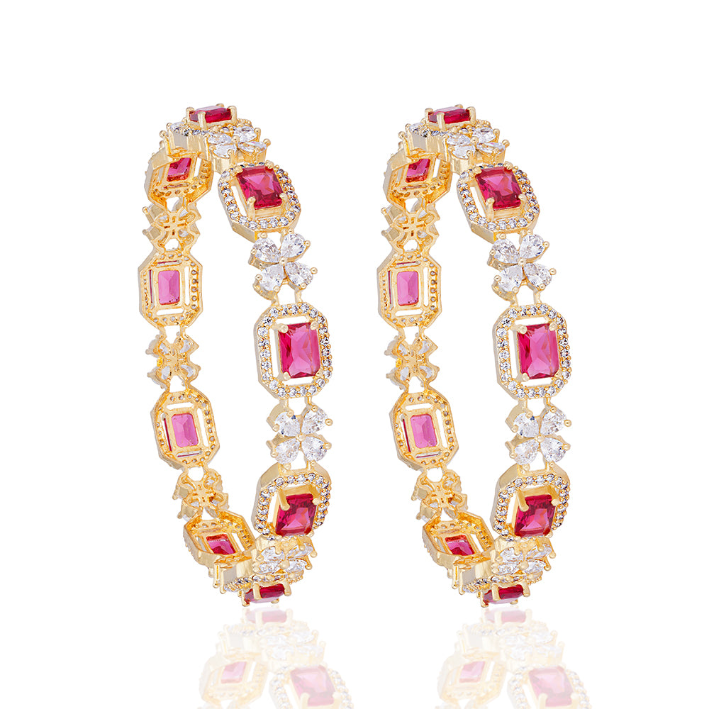 925 Sterling Silver Emerald-Cut Magenta Glam Bangles for Women