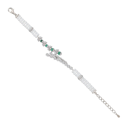 925 Sterling Silver Emerald Bloom Floral Pearl Bracelet For Women