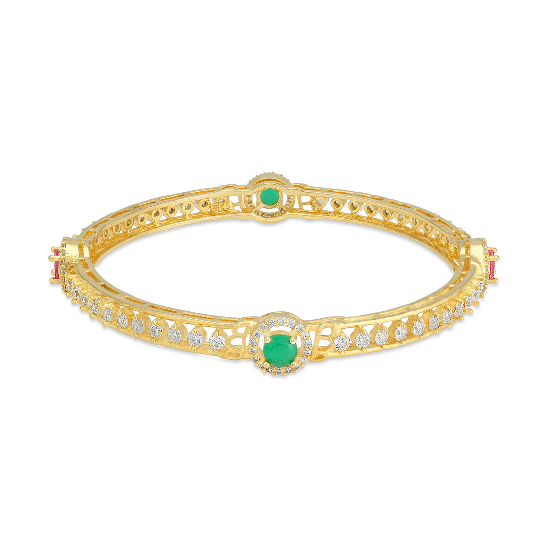 925 Sterling Silver Emerald Center Traditional Gold Plated Bangle for Women